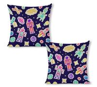 Square Federe Space Funny Astronaut Colorful Rocket Set of 2 Quadrate Fodere Cuscini Decorativi per