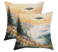 Square Federe Summer Colorful Flower Landscape Set of 2 Poliestere Federe per Cuscini per