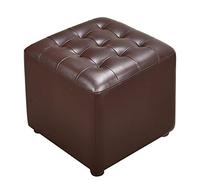 Square Leather Upholstered Cube Pouf Ottoman Footstool with Solid Wood Base White 16x16x14inch Small Bench for Living Room Coffee Table