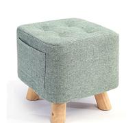 Square Linen Foot Stool Ottoman for Living Room and Bedroom Small Change Stool Rest Stool with Matcha Green Finish 28x28x25cm