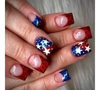 Square Short Fale Nails Festival Star Press On Nails Suggerimenti Arte Decorazione Per Donne E Ragazze Manicure 24pcs