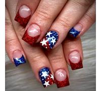 Square Short Fale Nails Festival Star Press Su Suggerimenti Decorazione Arte Per Donne E Ragazze Manicure 24PCS Vacanza Unghie