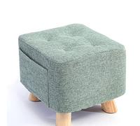 Square Yellow Linen Foot Stool Ottoman for Living Room and Bedroom Small Rest Stool for Shoe Changing 28x28x31cm