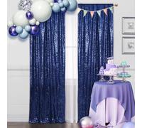 SquarePie - Fondale con paillettes, non trasparente, in raso, per feste di nozze, 5 m x 2 m, colore: blu navy, 2 pezzi