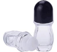 SquarezhenBo 2 flaconi vuoti da 50 ml, in vetro trasparente, ricaricabili, per oli essenziali, con sfera in plastica e tappo nero, per deodorante, olio per labbra, olio da massaggio, strumenti
