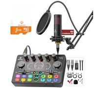 SquarockTek Podcast Equipment Bundle, mixer con microfono a condensatore XLR da 48 V, scheda TF, suono surround, adatto per streaming/TikTok/YouTube, compatibile con telefoni cellulari, PC, fotocamera