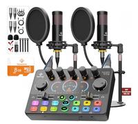 SquarockTek Podcast Equipment Bundle per 2, con microfono a condensatore XLR da 48 V, scheda TF, suono surround, adatto per live streaming/TikTok/YouTube, compatibile con iOS, Android, PC, fotocamera