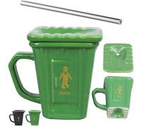 Squatting Toilet Shape Ceramic Mug, Funny Squat Toilet Mug, 14oz Funny Squat Toilet Mugs With Straw, Unique Gag Gift Water Cup, for Office, Coworkers, Home Desk (Green)