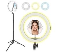 SQUATZ 11'' LED 12W Selfie Ring Light R11 con controllo cablato, treppiede con 5 sezioni, supporto per telefono, livelli di luminosità regolabili per influencer, YouTube, trainer e streaming.