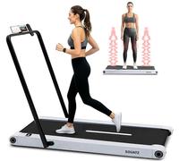 Squatz Tapis Roulant 2-in-1 con Manubrio e Pedana Vibrante, Tapis Roulant Salvaspazio, Walking Pad Display LED, Supporto Tablet, Motore Silenzioso 746 Watt, Telecomando, per Casa e Ufficio, Bianco