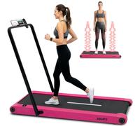 Squatz Tapis Roulant 2-in-1 con Manubrio e Pedana Vibrante, Tapis Roulant Salvaspazio, Walking Pad Display LED, Supporto Tablet, Motore Silenzioso 746 Watt, Telecomando, per Casa e Ufficio, Rosa