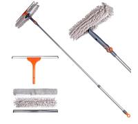 Squeegee Window Cleaner Set 2-in-1 Multi-Surface Cleaning Tool with Extendable Pole, Detachable Microfiber Cloths Bendable Head for Indoor & Outdoor Glass for Car Indoor Outdoor High Windows
