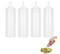 Squeeze - Bottiglia di salsa, 4 pezzi, 500 ml, in plastica, con cappucci, senza BPA, senza perdite, per pittura, cottura, ketchup, salsa piccante, olio d'oliva, bottiglia per spezie