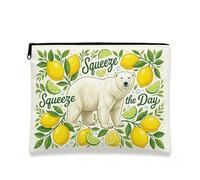Squeeze the Day - Trousse da viaggio per cosmetici, con stampa di limoni e orsi, organizer portatile in tela con cerniera, borsa da toilette estiva per la cura della pelle, Giallo, 7x9 Inch, Orso