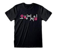 Squid Game, Korean Logo. Tshirt Nera 100% Cotone per Uomo e Donna, Stampa con Logo in Coreano della Serie Tv, Prodotto Ufficiale (XL, Nero)