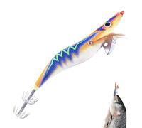 Squid Jigs Acqua salata | Esche per calamari che si illuminano al buio | Gancio per gamberetti in legno con effetto bagliore, nuoto flessibile, gamberetti realistici per merluzzo, dentice, pesce serpe