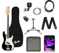 Squier by Fender Affinity Series Precision Basso Elettrico, Nero, Kit con Basso, Tastiera in Acero, Amplificatore da 15W e Borsa per il Trasporto