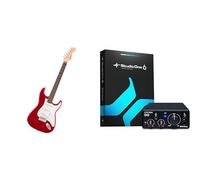 Squier by Fender Debut Stratocaster Pacchetto di Registrazione per Chitarra, Dakota Red, con Interfaccia Audio PreSonus AudioBox GO USB-C e Pacchetto Software