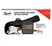 Squier by Fender Strat Pack Chitarra Elettrica Principianti, Nera | Kit completo: chitarra, ampli, gig bag, tracolla, cavo, plettri, lezioni online, starter pack chitarra elettrica principianti