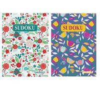 Squiggle A5 Floral Sudoku - Set di 2 libri da viaggio, formato A5, 128 pg