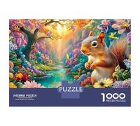 Squirrel by A Stream with Flowers Puzzle Da 1000 Pezzi Dream Forest Squirrel Gioco Classico Per Bambini E Adulti, Riciclato 52x38cm/1000pcs