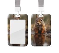Squirrel by The Puddle Porta badge con cordino Custodia verticale per carte con finestra trasparente Porta badge scorrevole in plastica per infermieri Forniture per ufficio Etichetta nominativa