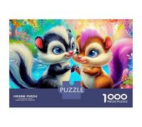 Squirrel Couple Jigsaw Puzzles for Adults Challenging Puzzles The Impossible Challenge 1000 Piece Skunks Rainbow Flowers Difficult Hard Jigsaw Puzzles for Man And Woman with Letters on Back 70x50cm/1