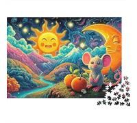 Squirrel Cozy Scene Puzzle da 1000 Pezzi per Adulti Topo Sotto Sole e Luna in Colline Fantastiche Premium Alta Qualità Spesso Robusto Vibrante Sfidante Gioco per la Famiglia 52x38cm/1000pcs