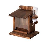 Squirrel Feeder House - Wood 25cm, Wooden Squirrel Feeder, Chipmunk Feeding Station | Wall Mount Design, Water Bottle Slot, Outdoor Animal Feeders For Backyard, Garden, Tree, Balcony, Wildlife Feeding