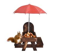 Squirrel Feeder, Squirrel Feeding Table with Umbrella, Wooden Corn Holder and Wildlife Activity Space, Ideal for Garden, Terrace, Balcony, Nature Observation, Animal Watching