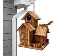 Squirrel Feeder, Three Room Wooden Feeding Outdoor Station, 7.5x5.9x5.9 Inches Chipmunk with Flexible Roof, Wildlife Supply with Sturdy Build, Rustic Garden Style, Home Accessories for Tree Deck Patio