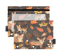 Squirrel Mashrooms - Astuccio per matite con 3 anelli con cerniera trasparente, per riporre articoli di cancelleria per scuola e ufficio, confezione da 2, Multicolore, Taglia unica, Beauty Case