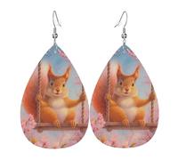 Squirrel On Swing In Blooming Flowers Orecchini Penzolare Orecchini In Pelle Leggera Orecchino In Pelle Per Donna Carnevale