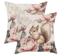 Squirrel Peach Peony Flower Federe Cuscini Set 2 Poliestere Copricuscini Resistenti Fodere Cuscini per Interni Sedia Casa 45X45Cm