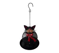 Squirrel Proof Bird Feeder - Cat Design Metal Station | 19x21cm Iron Hanging Feeder Black White for Finches Backyard Garden Balcony Porch Patio Outdoor Wild Bird Stations