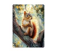 Squirrel Squirrel With Fluffy Tail On Branches，Cozy Cartello In Metallo Vintage Targa In Metallo Decorazione Targhe In Latta Per Club Negozio Casa 20X30Cm