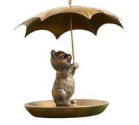 Squirrel Umbrella Bird Feeder - Outdoor Squirrel Holding Umbrella Wild Bird Feeders | All-Weather Metal Construction Feeding Station for Balconies Patios Outdoor and Others