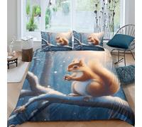 Squirrel winter sceneSet Di Copripiumino morbida microfibra 3 Pezzi stampa di 3D con cerniera Fantasy woodland copripiumino incluso federe aiosa ultra morbido for ragazze Single（135x200cm）