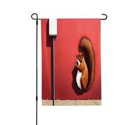 Squirrels under the Red City Wall Spring Garden Flag - Bandiere vivaci da cortile per esterni, decorazione perfetta per esterni primaverili e decorazioni per il cortile di Pasqua