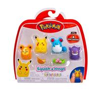 Squish-a-Longs SQAL0068 - Confezione da 4 pezzi, Pikachu, Gengar, Marill, Teddiursa, 2 accessori inclusi