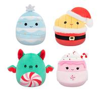 Squishmallows Confezione da 4 confezioni originali per vacanze da 12,7 cm - Cioccolato caldo etel, patatine fritte Floyd, albero di Natale blu Keiko, pipistrello alla menta piperita Ricardo - Peluche