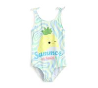 Squishmallows Costume da Bagno Intero Blu per Ragazze Maui The Pineapple | L'Estate di Squish Beachwear in Blu e Bianco | Costume da Bagno Senza Maniche e Dettagli con Fiocco - 8-9 Anni