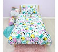 Squishmallows - Set copripiumino singolo ufficiale, design felice, reversibile, con personaggi su 2 lati, con federa coordinata, multicolore