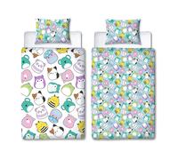 Squishmallows - Set copripiumino singolo ufficiale, design felice, reversibile, con personaggi su 2 lati, con federa coordinata, multicolore