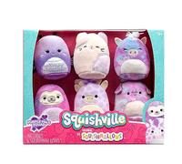 Squishville by Original Squishmallows Purple Pals Squad - Sei peluche Squishmallows da 5 cm tra cui Bashira, Mollie, Carlota, Patrick, Rda e Jazzy - Giocattoli per bambini