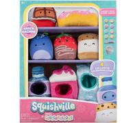 Squishville Original Squishmallows Snack Machine - Confezione di 4 peluche Squishmallows da 5 cm, tra cui Bluby, Kaoko, Scarlett, Paulton e quattro costumi di peluche - Giocattoli per bambini