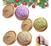 Squishy Dumpling Toy, Glitter Dumpling Stress Toy, Anxiety Relief Fidget Toy, Soft Squeeze Decompression Dough with Steamer Box (3pcs-d)