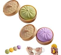 Squishy Gigante a Forma Di Gnocco, Giocattolo Squishy a Forma Di Gnocco Gigante Con Contenitore per La Cottura a Vapore, Grande Palla Sensoriale Antistress, Gnocchi Di Supporto Emotivo(Green+Purple)