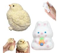 Squishy - Set di 2 lepre di Pasqua, giocattolo antistress, con coniglio e pulcini, giocattolo rilassante