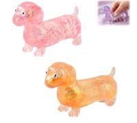 Squishy, Sparkly Sausage Dog Squishy, palla elastica in gel per cani ultra sottile, mini Rainbow Dogs (2 pezzi)